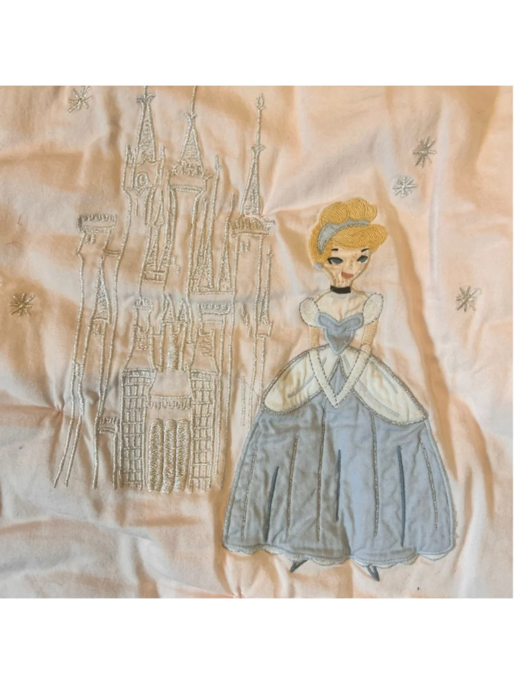 Pottery Barn Kids Disney Princess Quilt Crib White Embroidered Cotton Whimsy